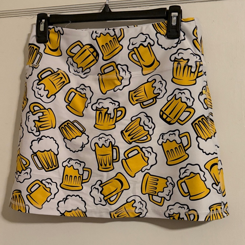 Women’s Golf Beer Mug Print Skirt - White and Yellow
